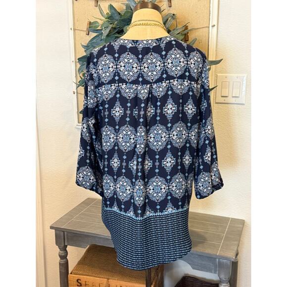 0+0 Blue Patterned Loose Fit Blouse Top Shirt size L - Picture 4 of 8